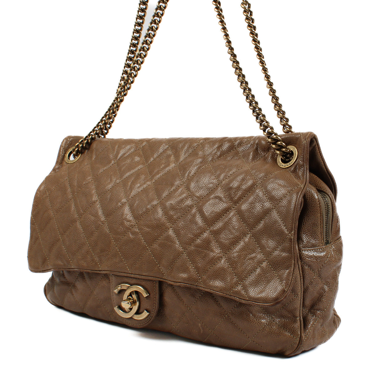 Authentic Chanel Brown Leather Large Shoulder Bag for sale at Labellov