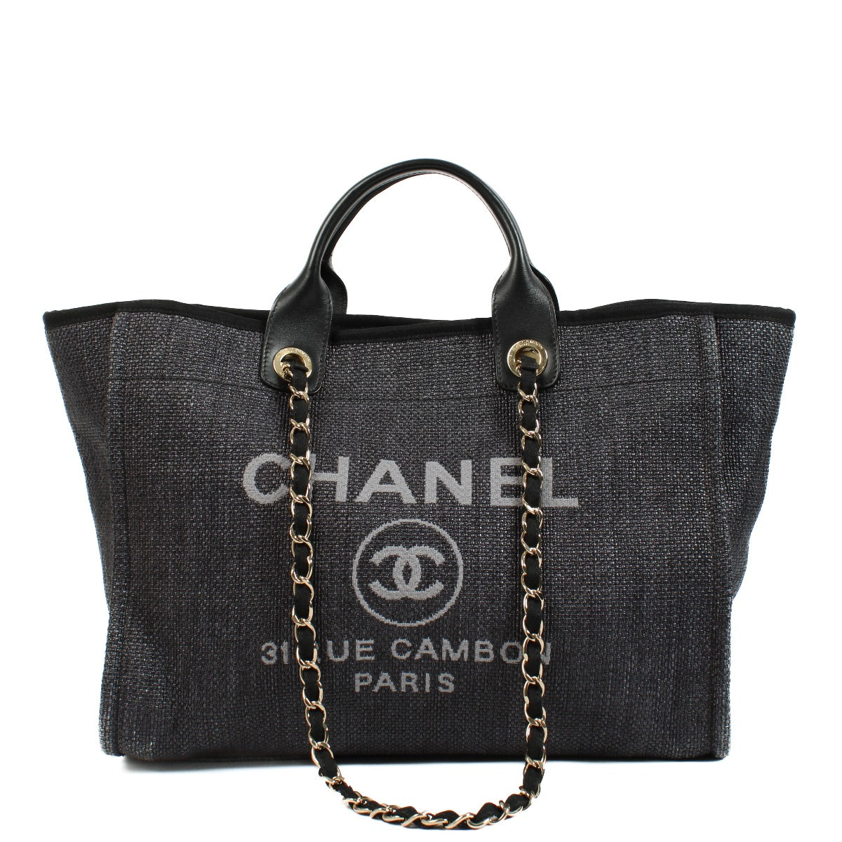 Chanel Black Mixed Fibres Deauville Large Shopper Bag