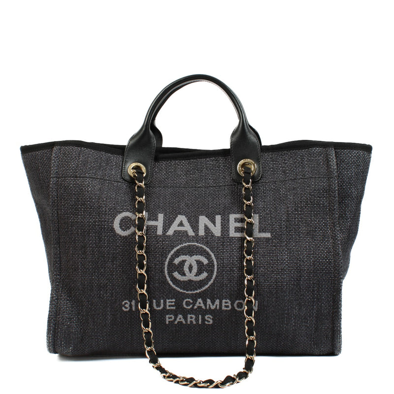Chanel Black Mixed Fibres Deauville Large Shopper Bag