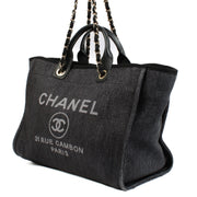 Chanel Black Mixed Fibres Deauville Large Shopper Bag