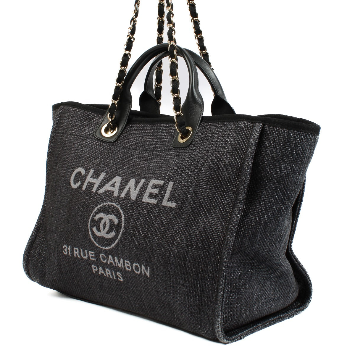 Chanel Black Mixed Fibres Deauville Large Shopper Bag