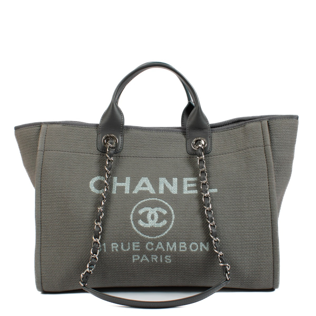 shop 100% authentic second hand Chanel Grey Canvas Large Deauville Shopper Bag on Labellov.com