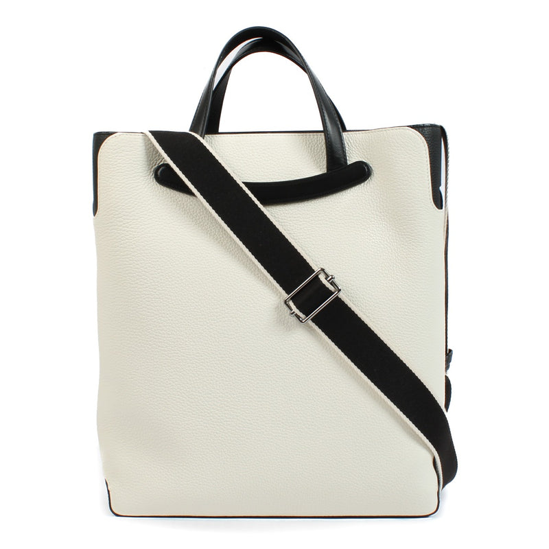 Delvaux Ivory/Black Taurillon Soft/Box Calf Magritte Tote Bag