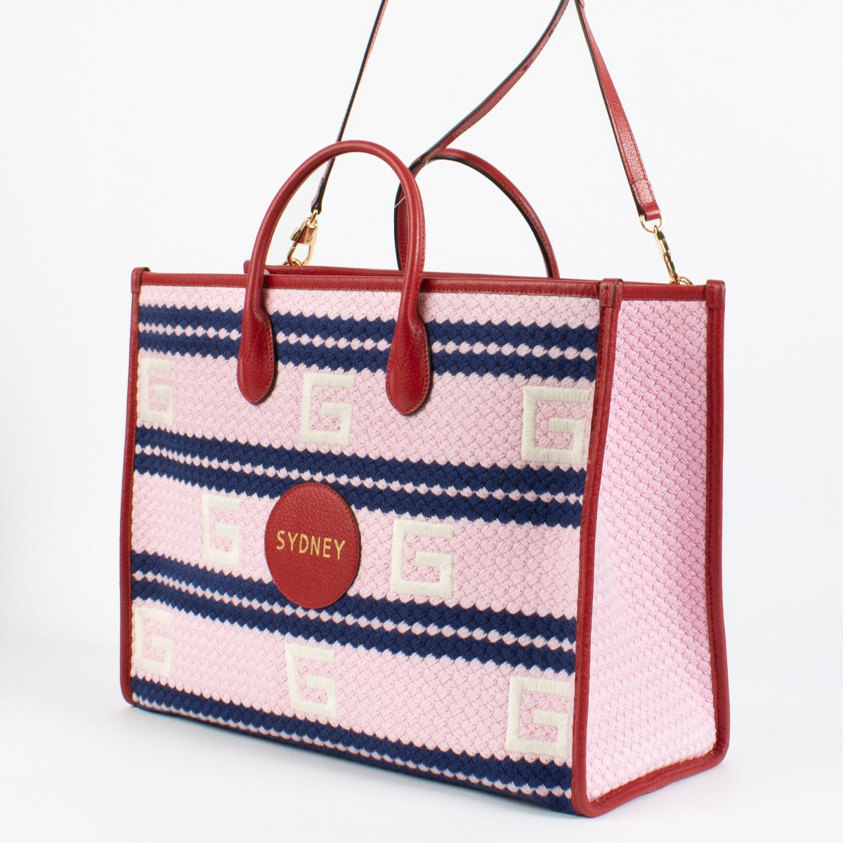 shop 100% authentic second hand Gucci Pink Sydney Striped Tote Bag on Labellov.com