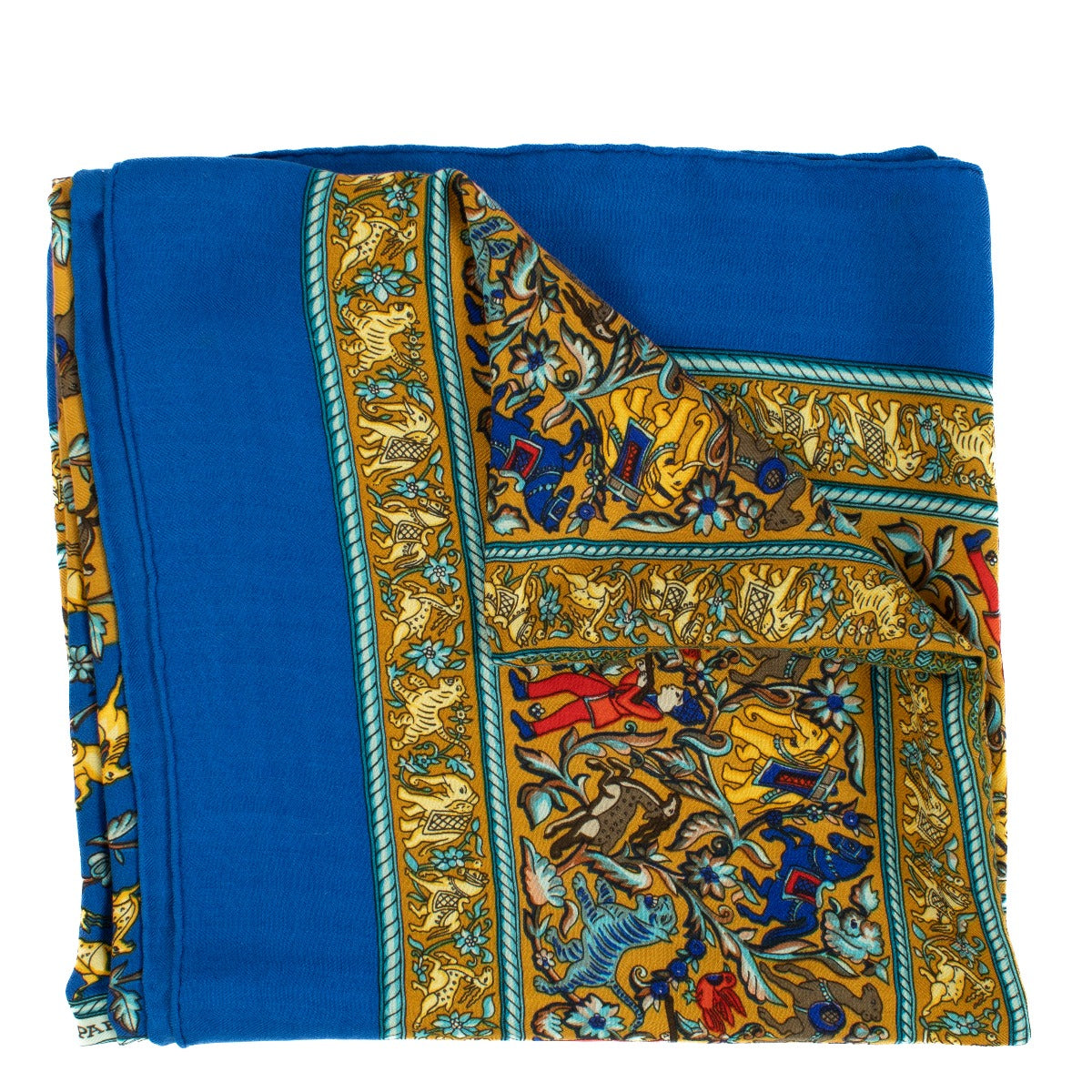 Hermès Multicolor Cashmere and Silk “Chasse en Inde” 140 Shawl
