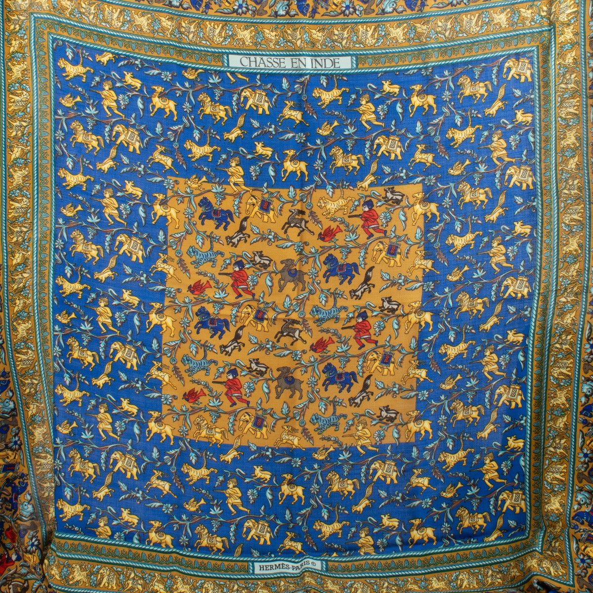 Hermès Multicolor Cashmere and Silk “Chasse en Inde” 140 Shawl