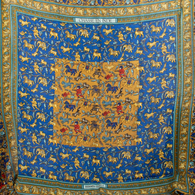 Hermès Multicolor Cashmere and Silk “Chasse en Inde” 140 Shawl