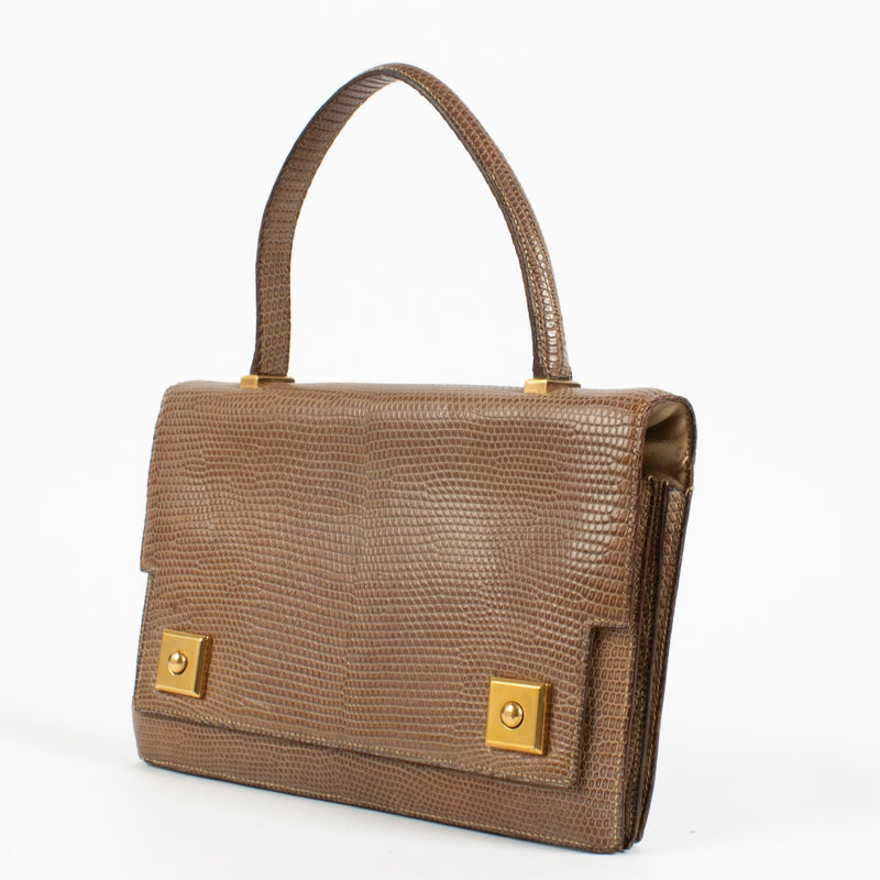 Shop safe online at Labellov in Antwerp, Brussels and knokke this 100% authentic second hand Hermès Brown Lizard Piano GHW. Veilig online tweedehands authentieke Hermès Brown Lizard Piano GHW handtas kopen bij labellov.