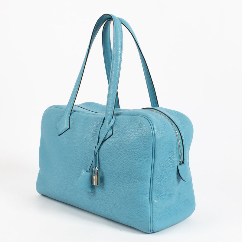 Hermès Victoria 35 Blue Clemence Taurillon Bag