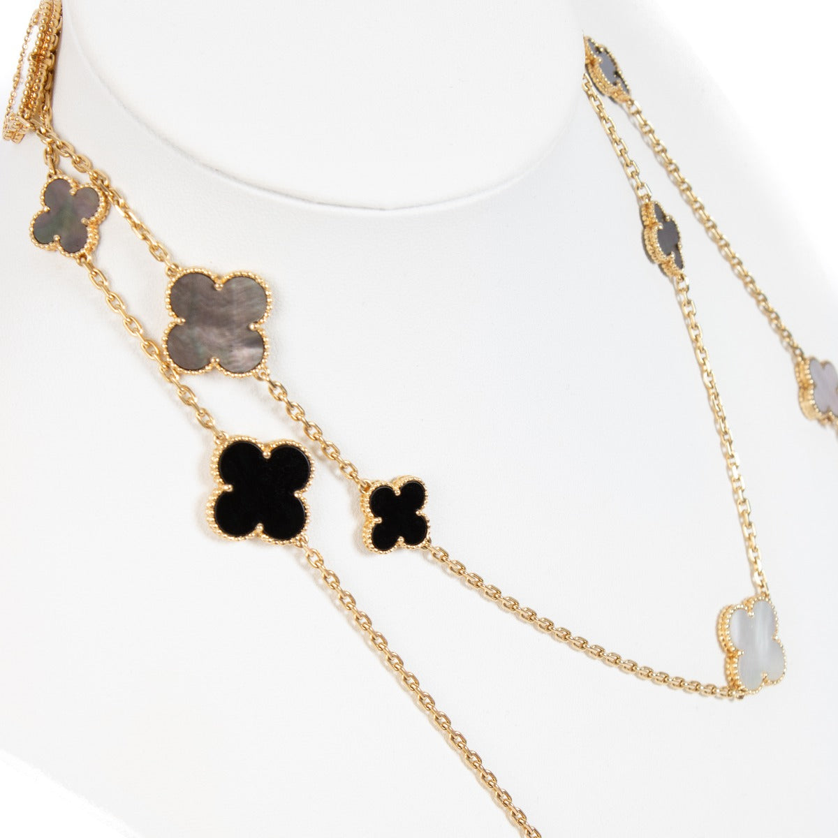Van Cleef & Arpels Onyx/Mother of Pearl Magic Alhambra Long Necklace, 16 Motifs