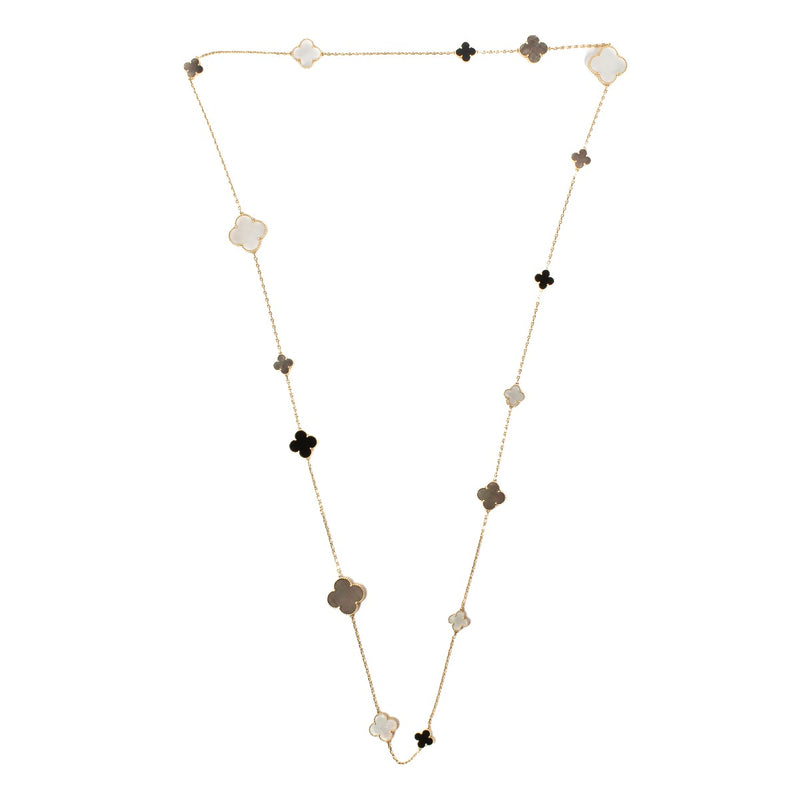 Van Cleef & Arpels Onyx/Mother of Pearl Magic Alhambra Long Necklace, 16 Motifs