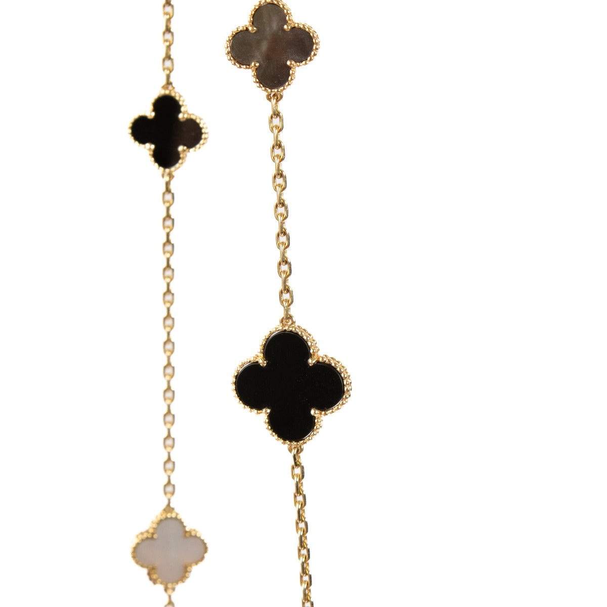 Van Cleef & Arpels Onyx/Mother of Pearl Magic Alhambra Long Necklace, 16 Motifs