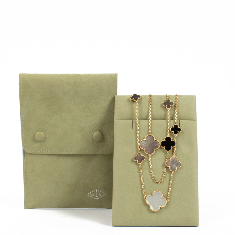 Van Cleef & Arpels Onyx/Mother of Pearl Magic Alhambra Long Necklace, 16 Motifs