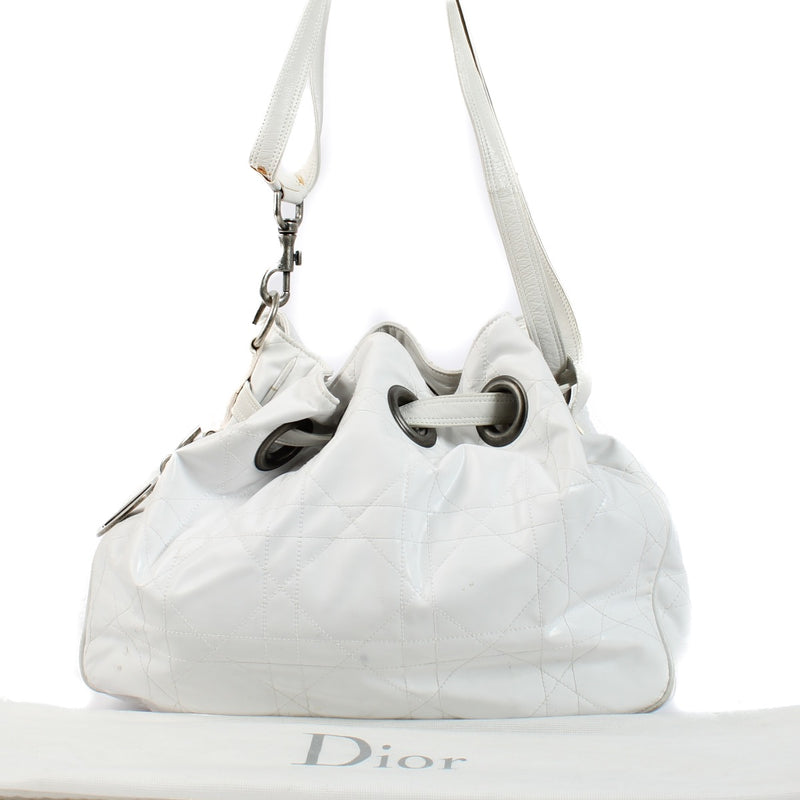 Shop 100% authentic secondhand Christian Dior White Vinyl Cannage Drawstring Shoulder Bag on Labellov.com
