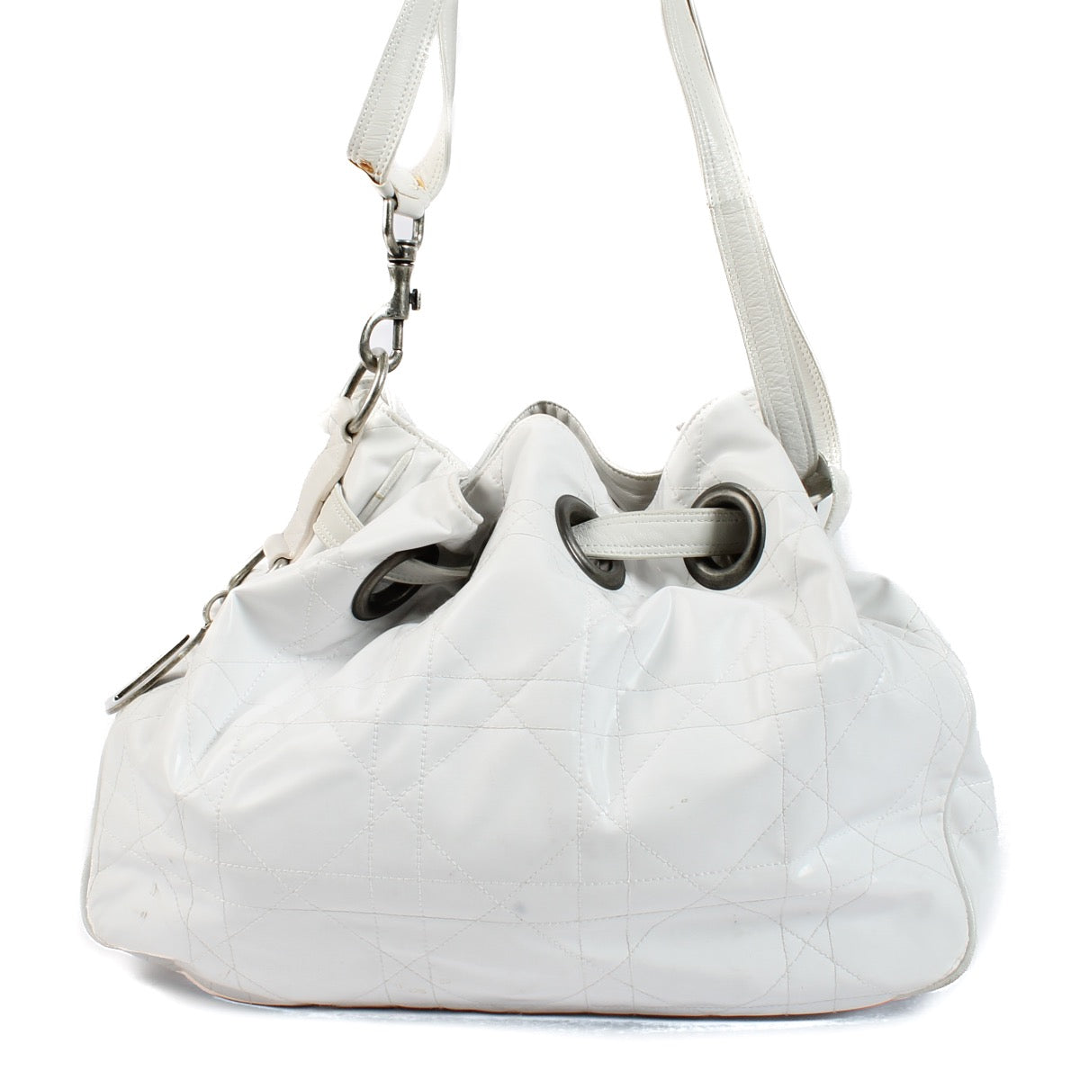 Shop 100% authentic secondhand Christian Dior White Vinyl Cannage Drawstring Shoulder Bag on Labellov.com