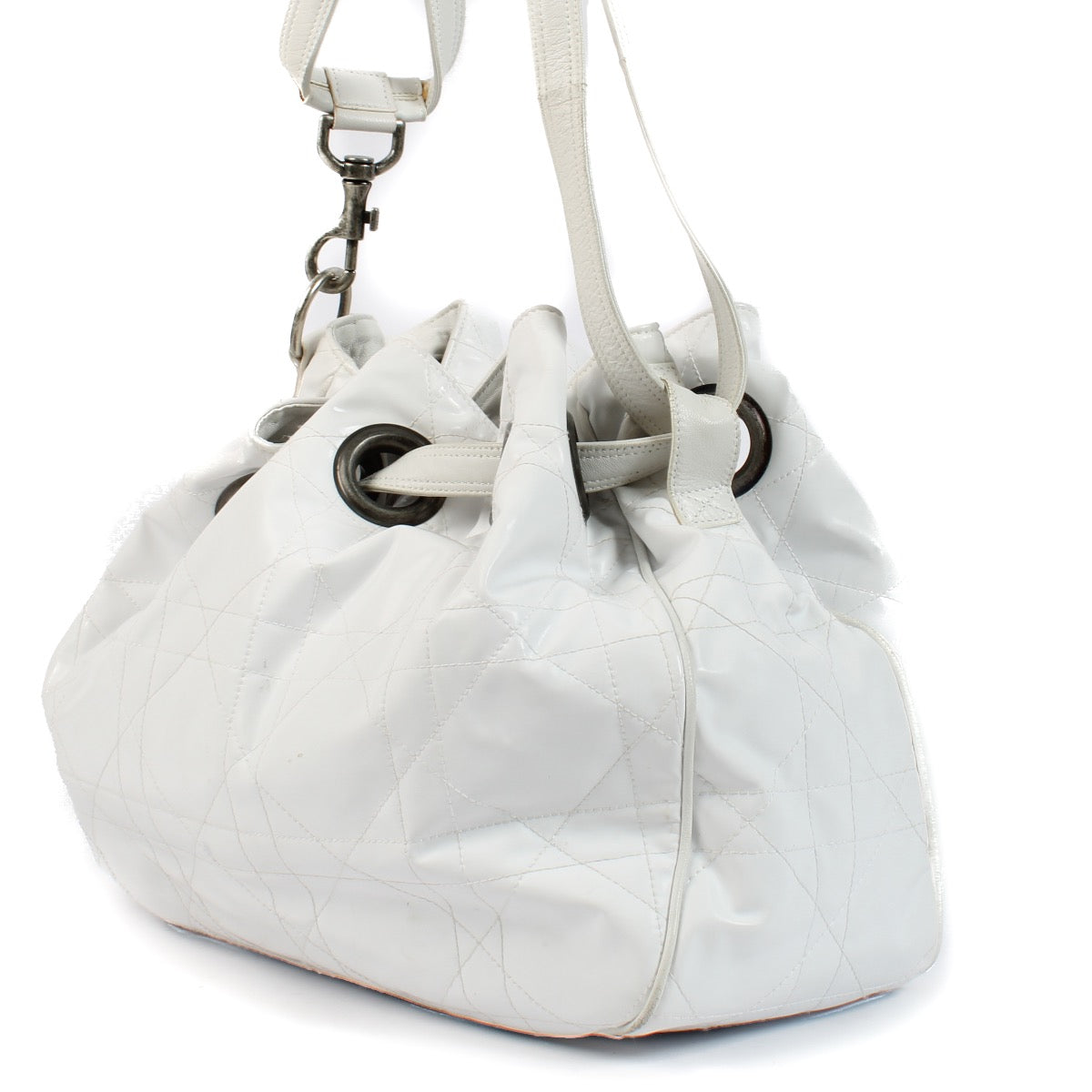 Shop 100% authentic secondhand Christian Dior White Vinyl Cannage Drawstring Shoulder Bag on Labellov.com