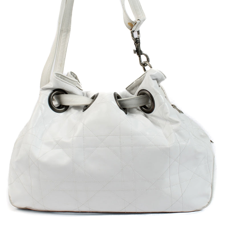 Shop 100% authentic secondhand Christian Dior White Vinyl Cannage Drawstring Shoulder Bag on Labellov.com