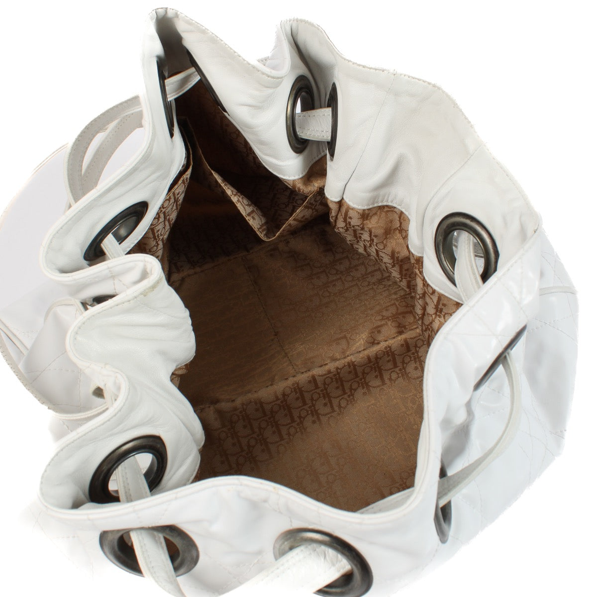 Shop 100% authentic secondhand Christian Dior White Vinyl Cannage Drawstring Shoulder Bag on Labellov.com