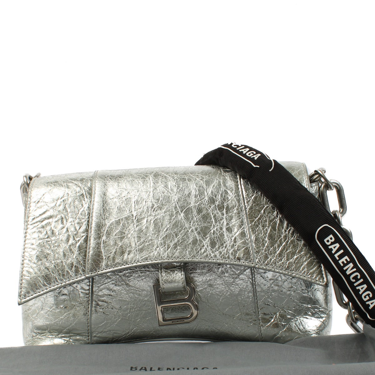 Balenciaga Metallic Silver Calfskin Downtown XS Chain Bag
