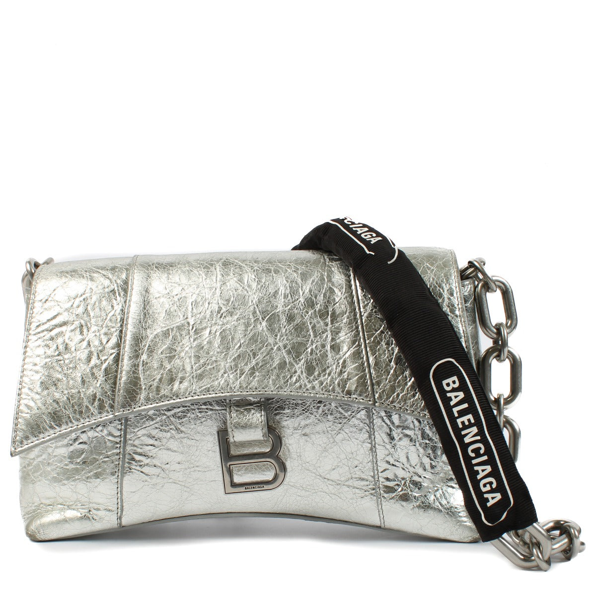 Balenciaga Metallic Silver Calfskin Downtown XS Chain Bag