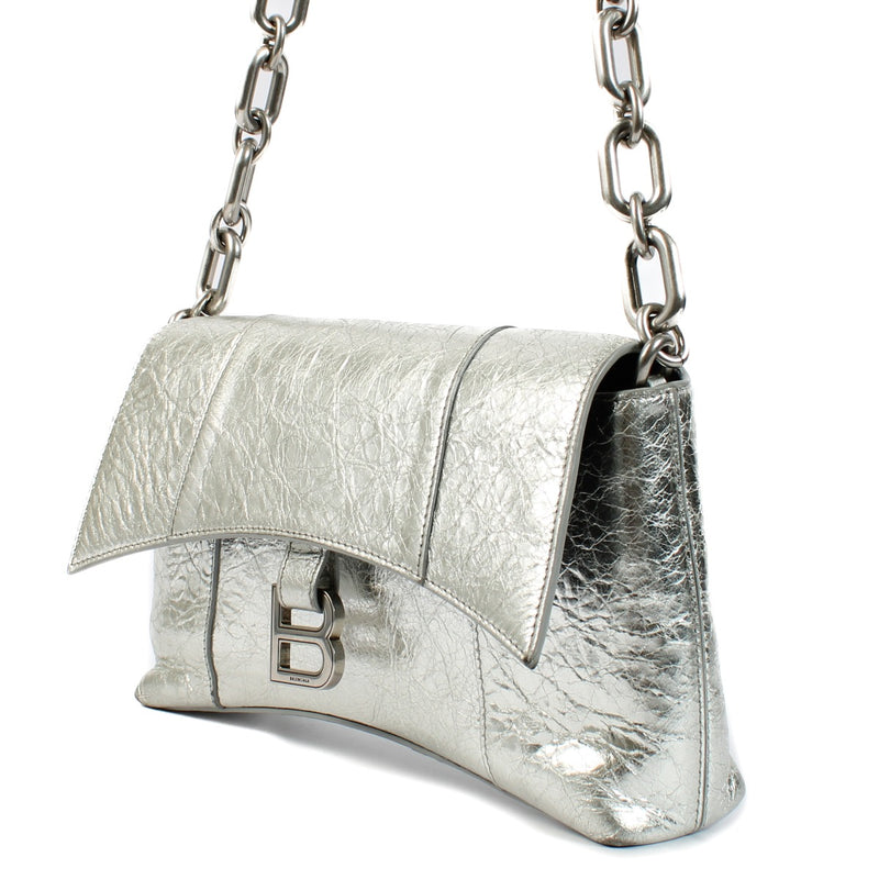 Balenciaga Metallic Silver Calfskin Downtown XS Chain Bag