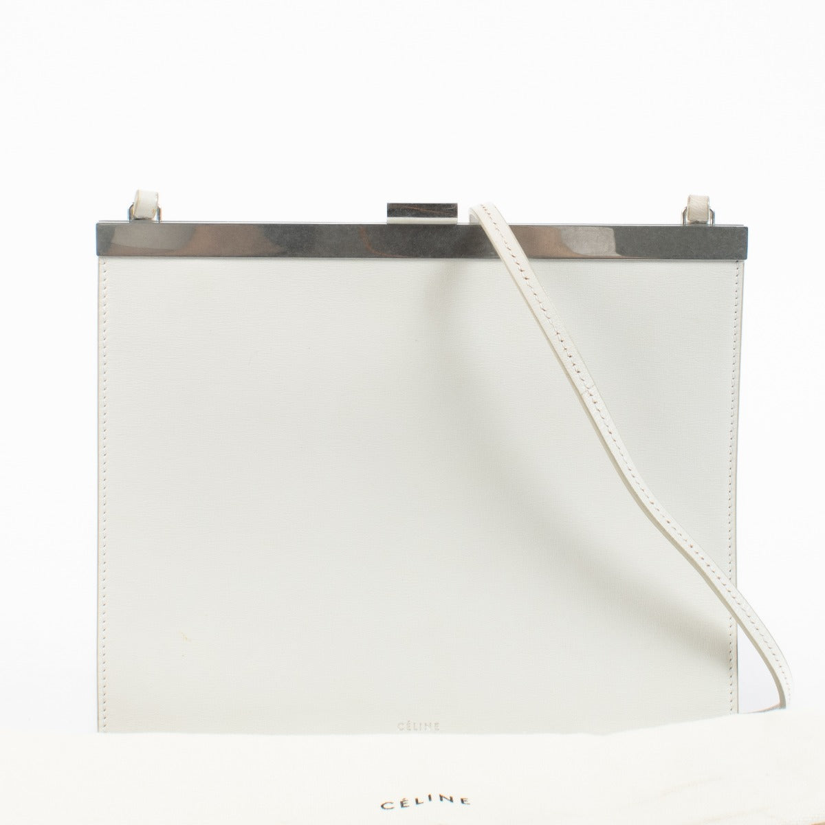 Celine White Leather Mini Clasp Bag