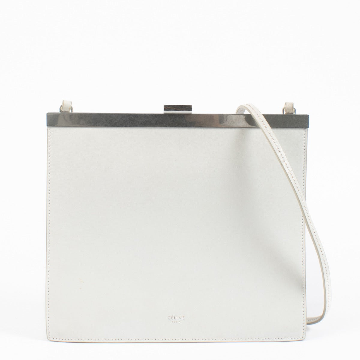 Celine White Leather Mini Clasp Bag