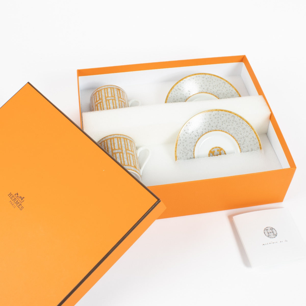 Hermès Set van 2 Mosaique au 24 Gold Koffiekopjes en Schotels