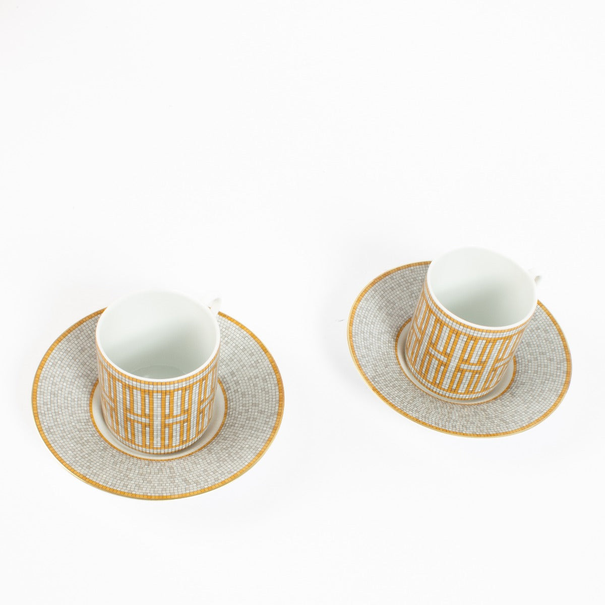 Hermès Set van 2 Mosaique au 24 Gold Koffiekopjes en Schotels
