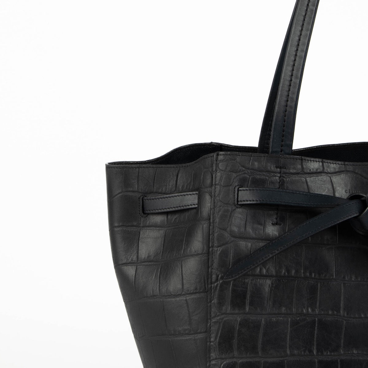 Authentic pre-loved Celine Blue Croc Embossed Phantom Cabas Shoulder Bag on Labellov.com