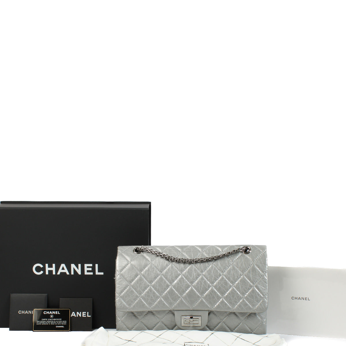 Chanel Matte Metallic Silver Maxi 2.55 Bag full set for the best price 277 come and get it