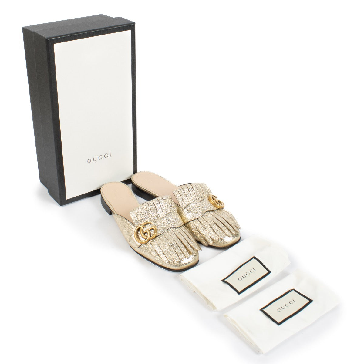 Authentic second hand Gucci Gold GG Marmont Mules on Labellov.com