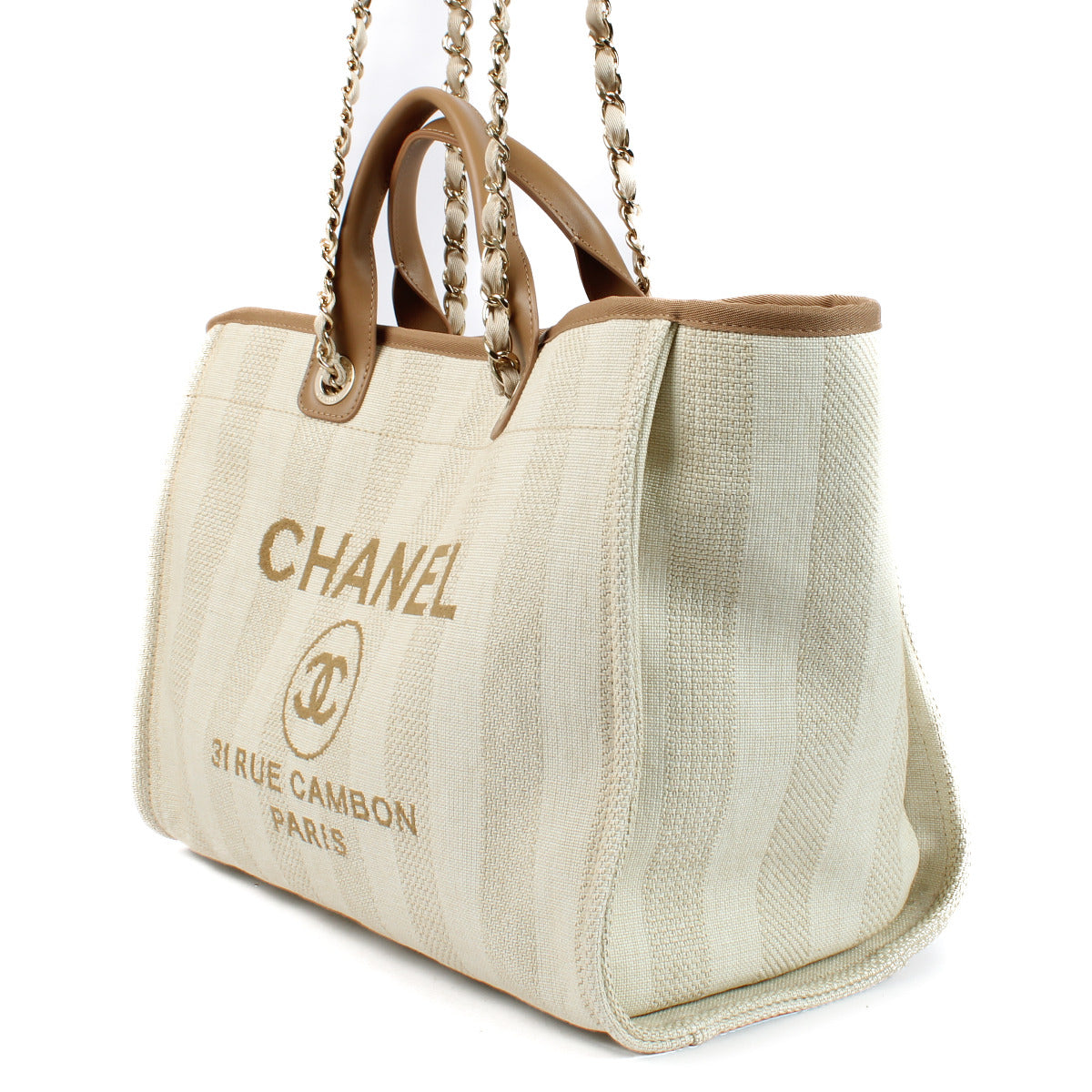 Chanel Beige Striped Canvas Deauville Large Shopper Bag