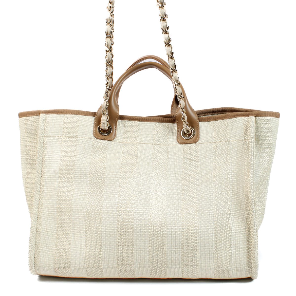 Chanel Beige Striped Canvas Deauville Large Shopper Bag