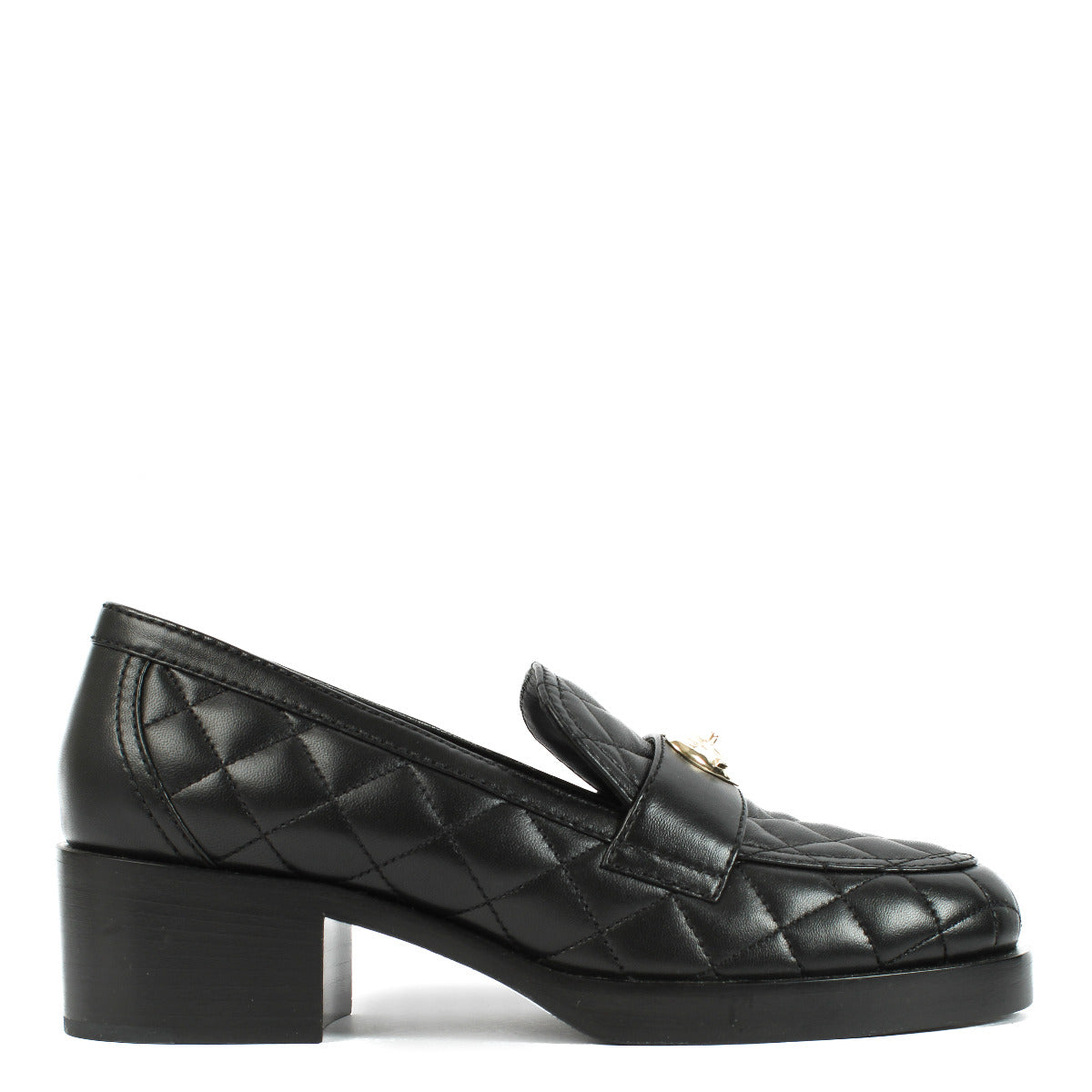 Chanel Black Quilted Heart Loafers - size 39