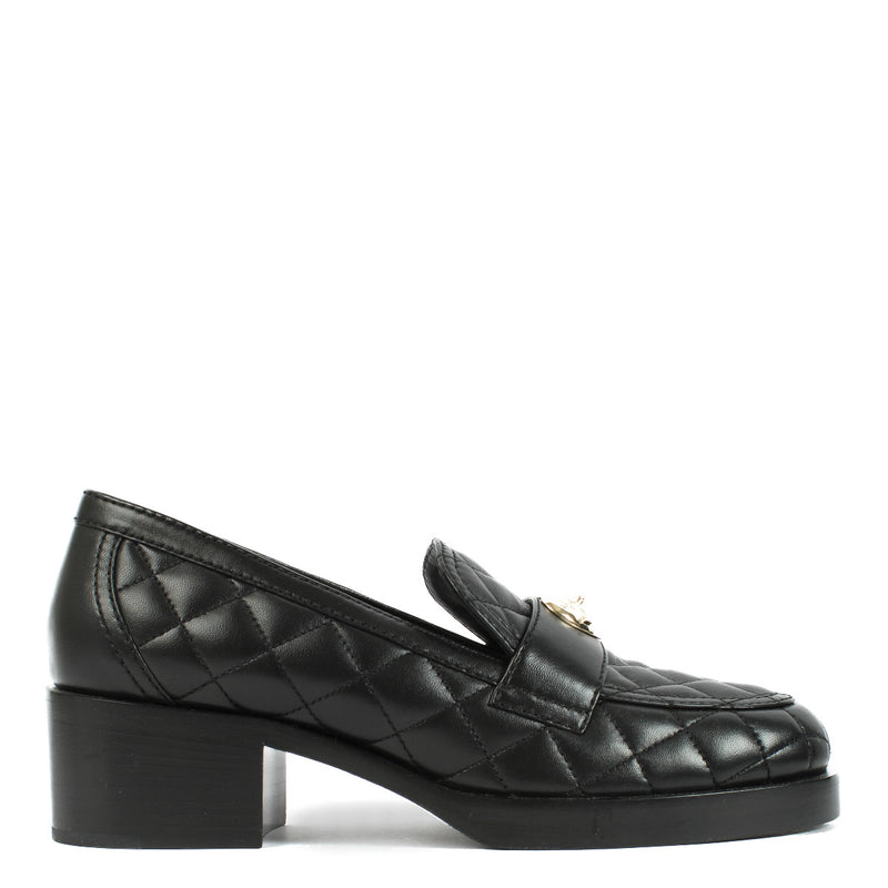 Chanel Black Quilted Heart Loafers - size 39