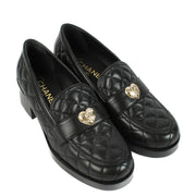 Chanel Black Quilted Heart Heeled Loafers