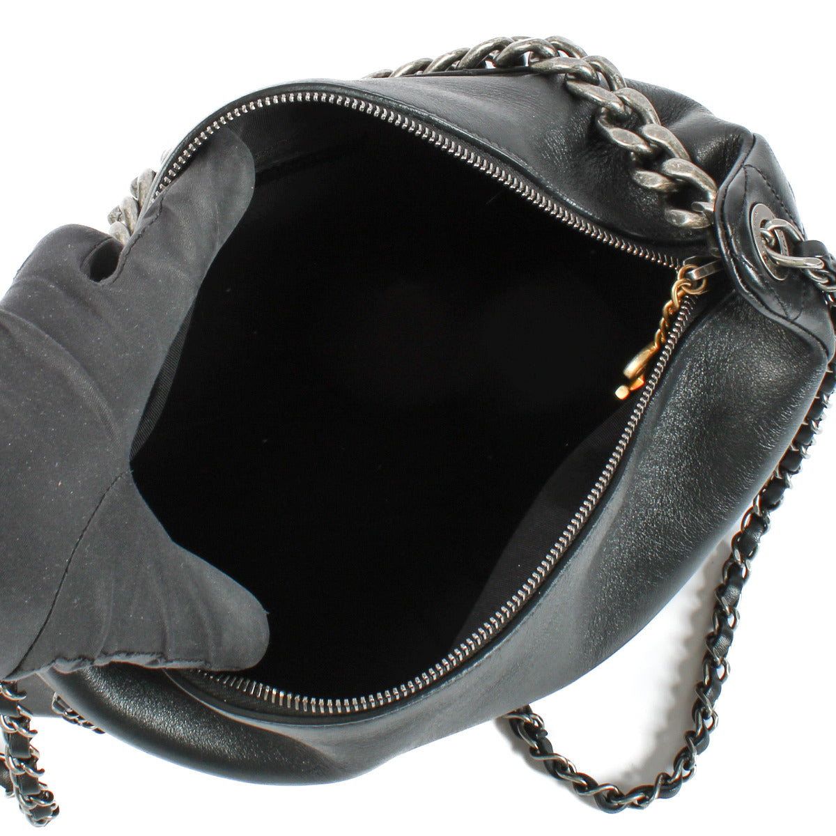 Chanel Black Calfskin Chain 20s Signature Hobo Bag