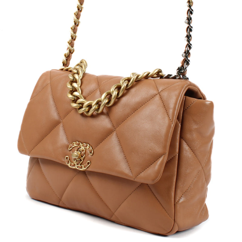 Chanel Dark Beige Shiny Lambskin 19 Large Bag
