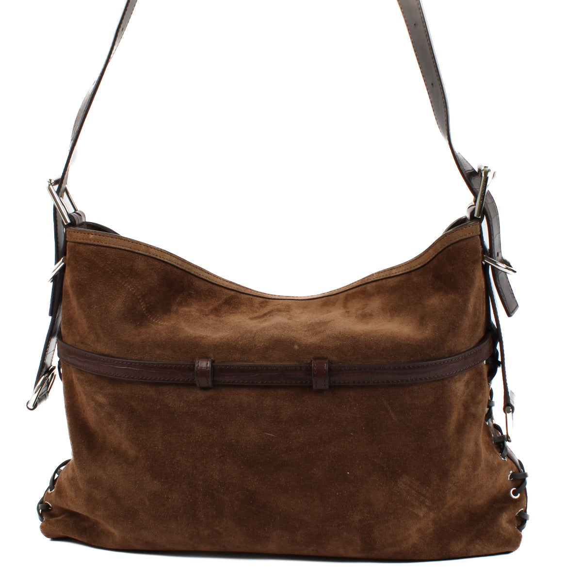 shop 100% authentic second hand Givenchy Chocolate Brown Suede Voyou Shoulder Bag on Labellov.com