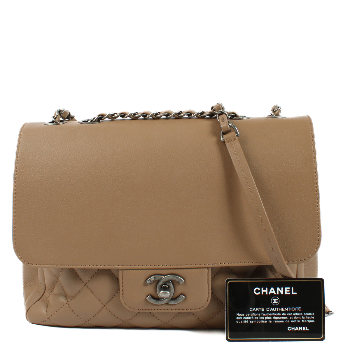Chanel Taupe Grained Calfskin Quilted All About Flap Bag