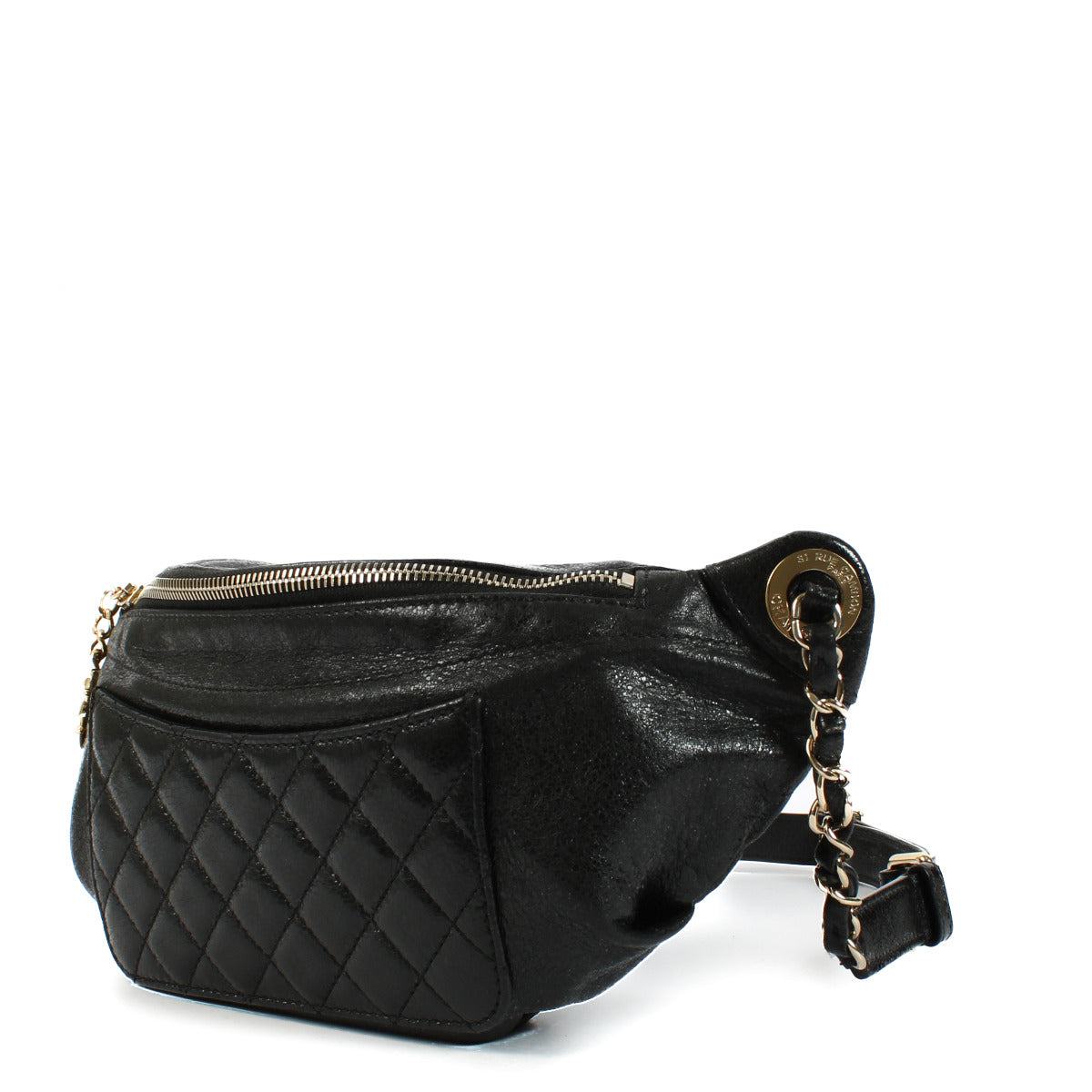 Sac banane Chanel en agneau glacé froissé noir