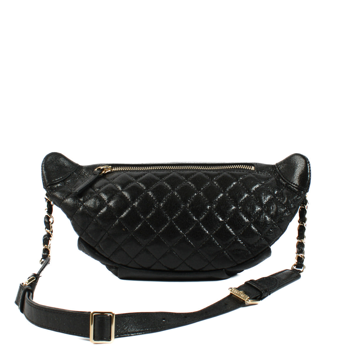 Sac banane Chanel en agneau glacé froissé noir