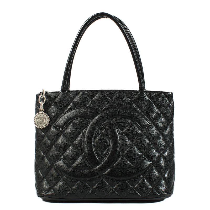 Chanel Vintage Black Caviar Medaillon Tote Bag