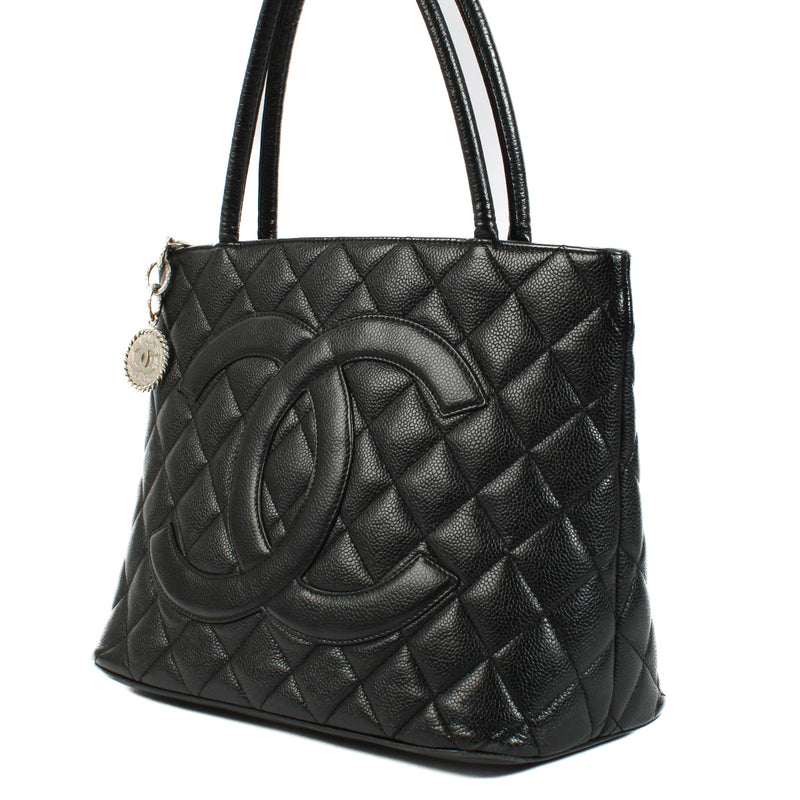 Chanel Vintage Black Caviar Medaillon Tote Bag