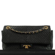 Chanel Black Chevron Crumpled Goatskin Medium Flap Bag