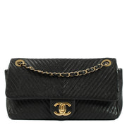 Chanel Black Chevron Crumpled Goatskin Medium Flap Bag