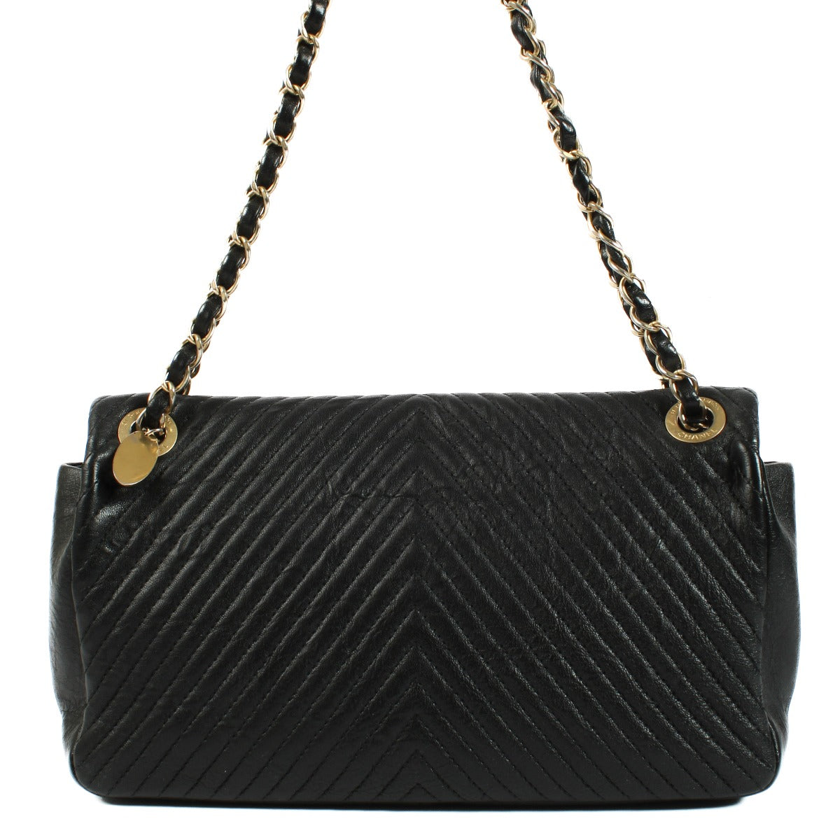 Chanel Black Chevron Crumpled Goatskin Medium Flap Bag