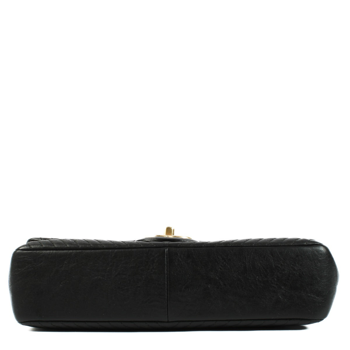 Chanel Black Chevron Crumpled Goatskin Medium Flap Bag