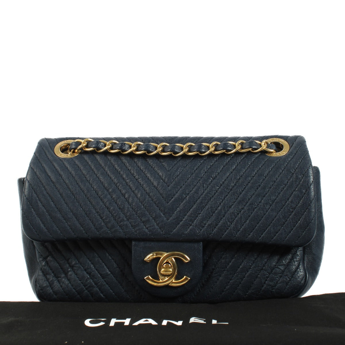 Chanel Blue Chevron Goatskin Mini Flap Bag